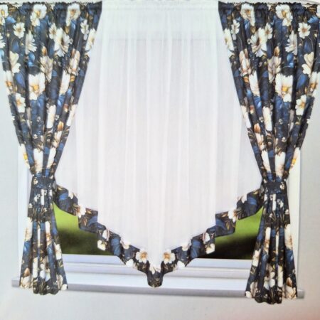 Aizkaru komplekts ar zilu ziedu rakstu - izskats